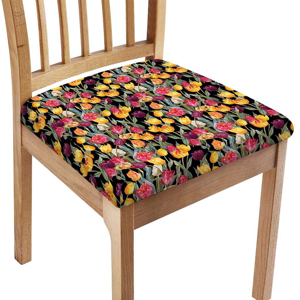 Colorful Watercolor Tulip Pattern Print Chair Cushion Cover