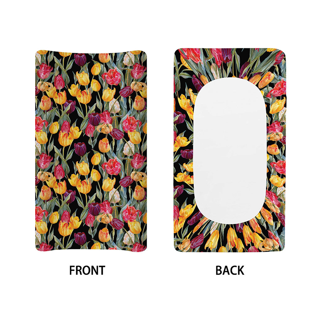 Colorful Watercolor Tulip Pattern Print Changing Pad Cover