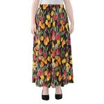 Colorful Watercolor Tulip Pattern Print Chiffon Maxi Skirt
