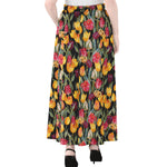 Colorful Watercolor Tulip Pattern Print Chiffon Maxi Skirt