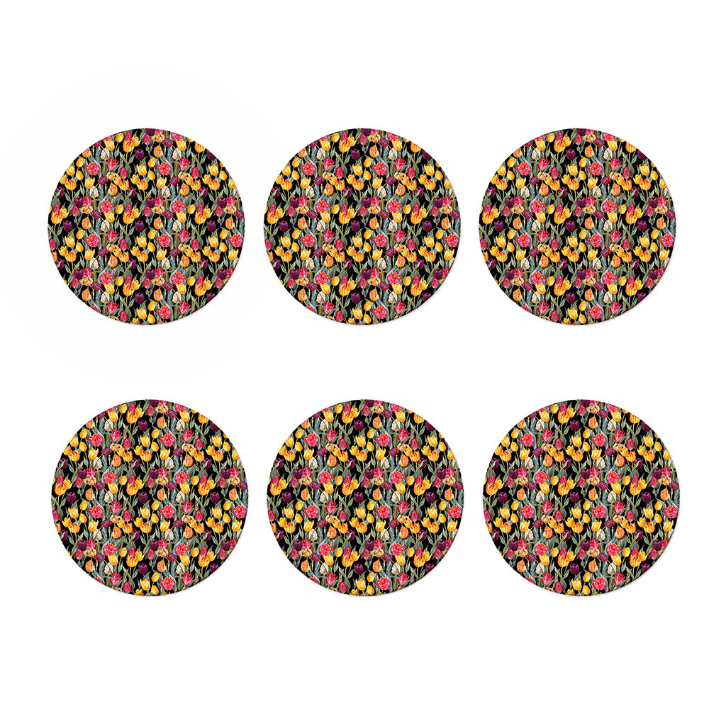 Colorful Watercolor Tulip Pattern Print Coaster Set