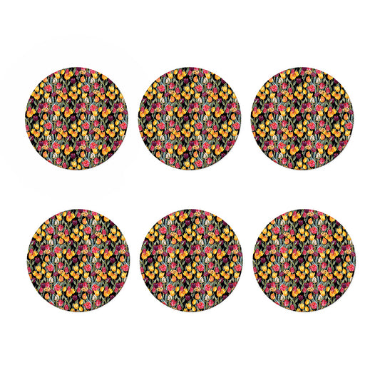Colorful Watercolor Tulip Pattern Print Coaster Set