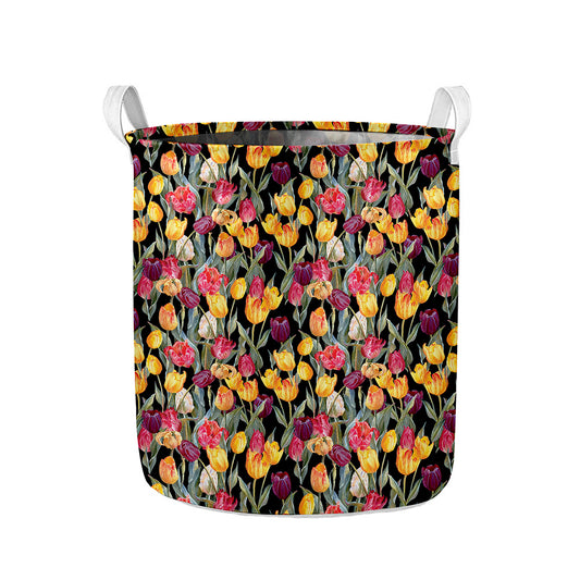 Colorful Watercolor Tulip Pattern Print Collapsible Laundry Basket
