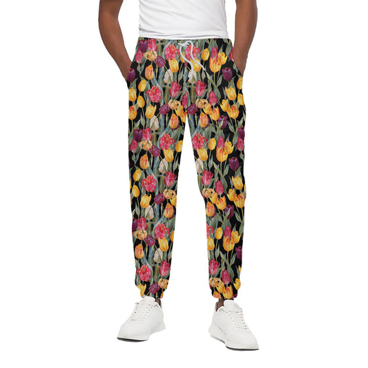 Colorful Watercolor Tulip Pattern Print Cotton Pants