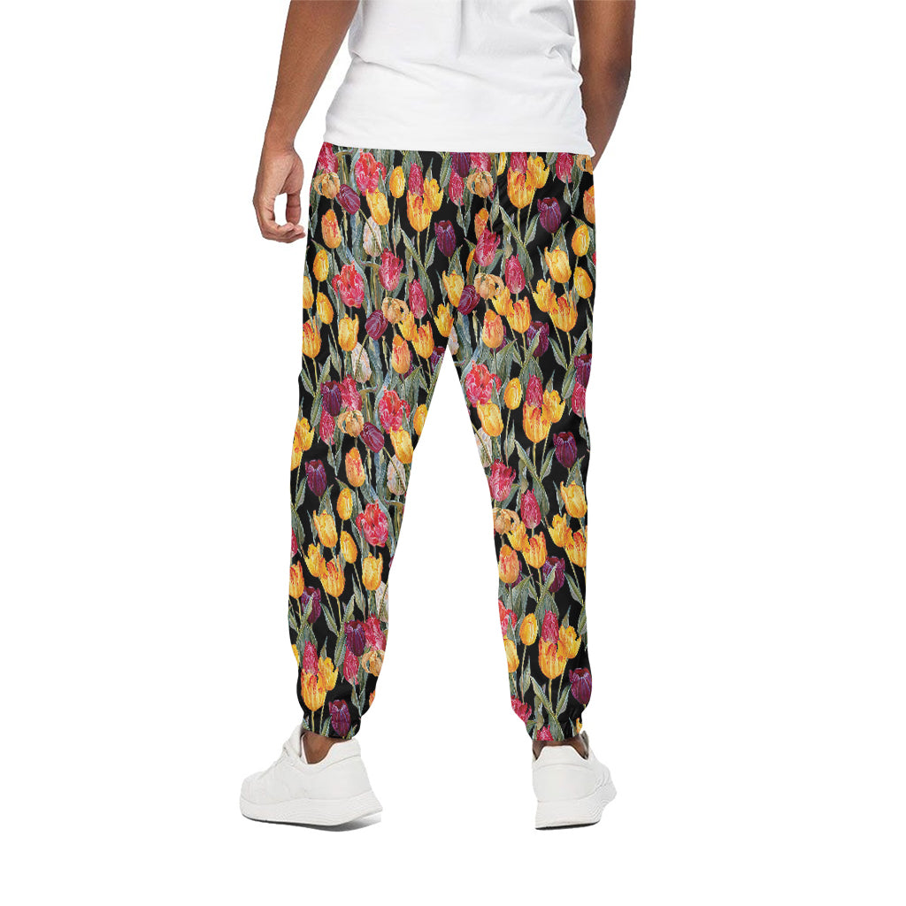 Colorful Watercolor Tulip Pattern Print Cotton Pants