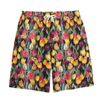 Colorful Watercolor Tulip Pattern Print Cotton Shorts