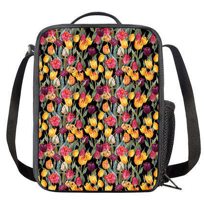 Colorful Watercolor Tulip Pattern Print Crossbody Lunch Bag