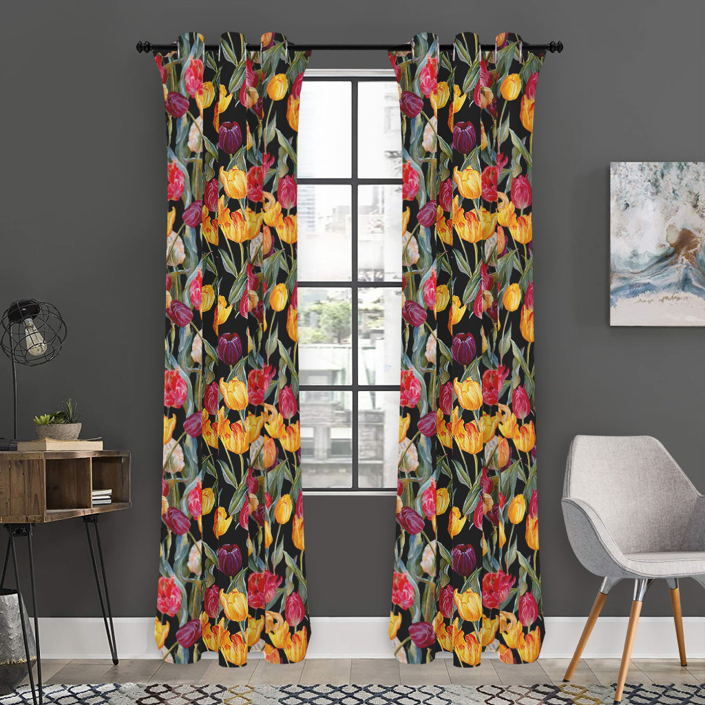 Colorful Watercolor Tulip Pattern Print Curtain