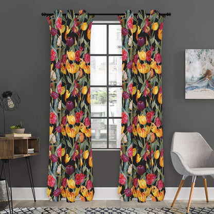 Colorful Watercolor Tulip Pattern Print Curtain