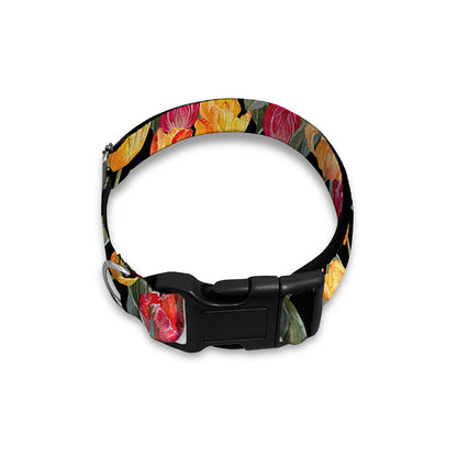Colorful Watercolor Tulip Pattern Print Dog Collar