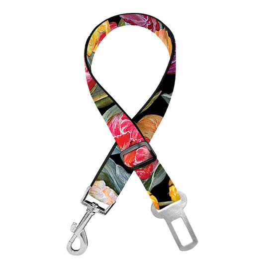 Colorful Watercolor Tulip Pattern Print Dog Seat Belt