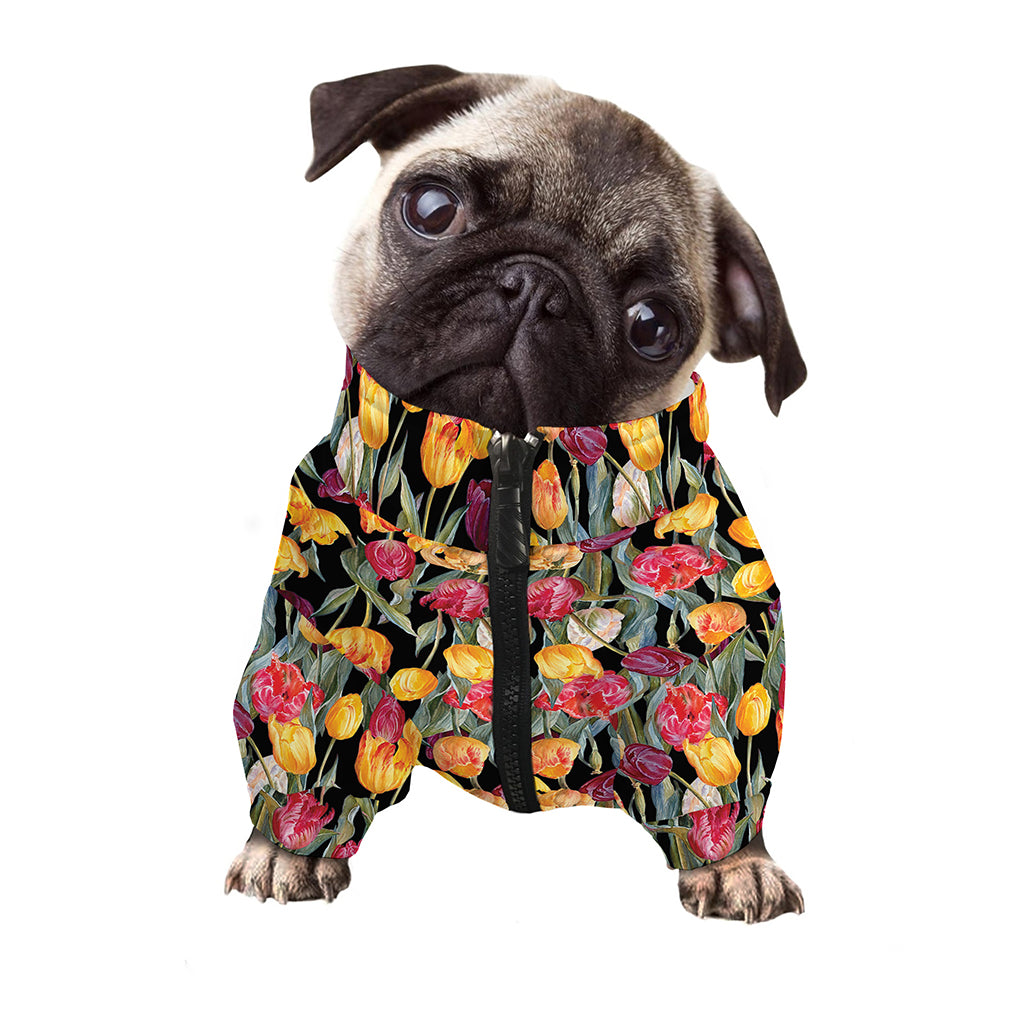 Colorful Watercolor Tulip Pattern Print Dog Zip Up Jacket