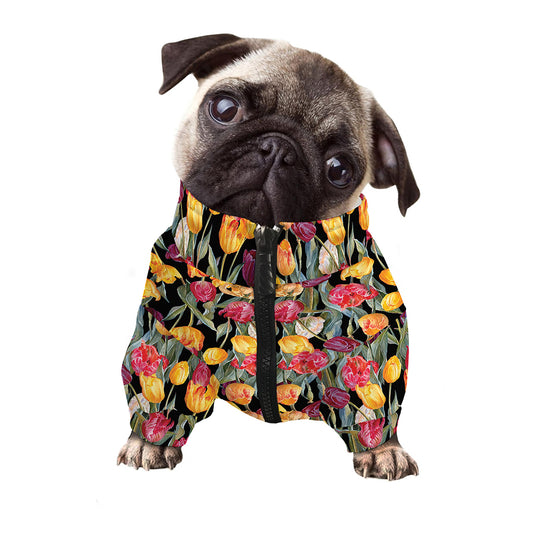 Colorful Watercolor Tulip Pattern Print Dog Zip Up Jacket