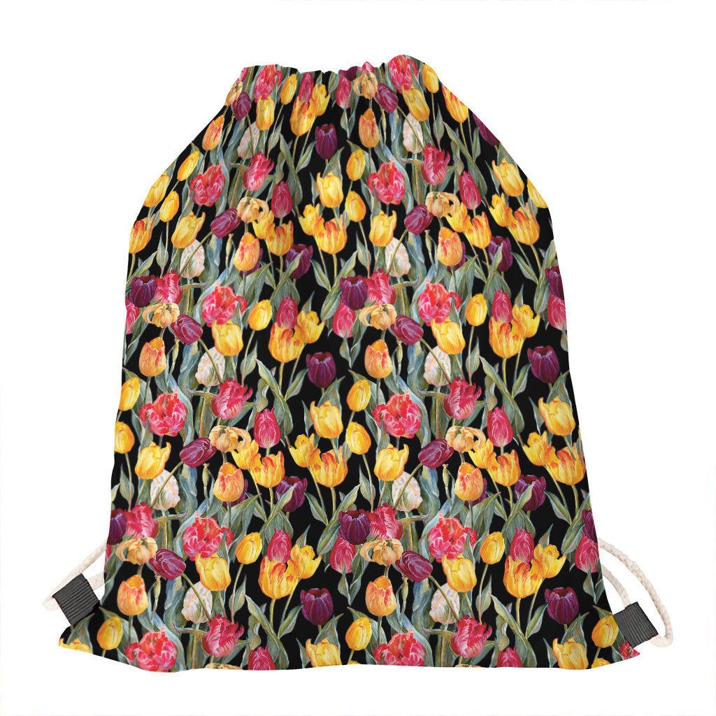Colorful Watercolor Tulip Pattern Print Drawstring Bag