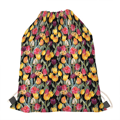 Colorful Watercolor Tulip Pattern Print Drawstring Bag
