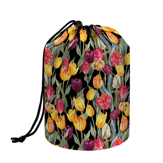 Colorful Watercolor Tulip Pattern Print Drawstring Makeup Bag