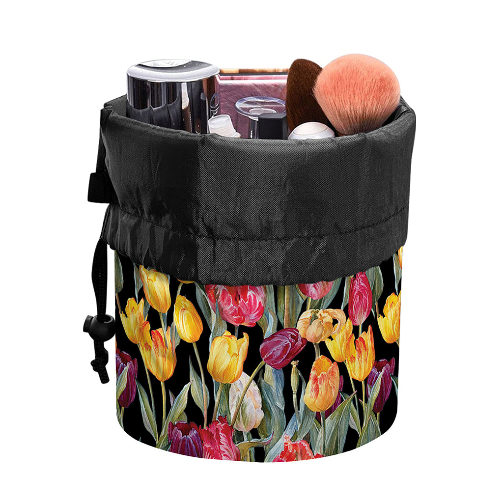 Colorful Watercolor Tulip Pattern Print Drawstring Makeup Bag