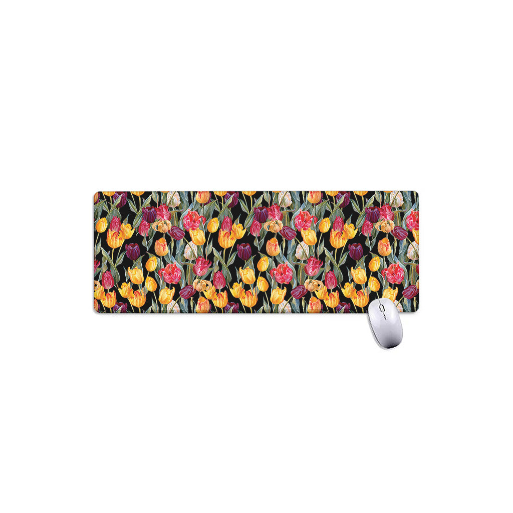 Colorful Watercolor Tulip Pattern Print Extended Mouse Pad