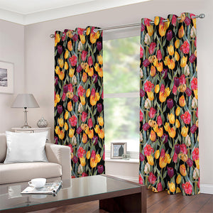 Colorful Watercolor Tulip Pattern Print Extra Wide Grommet Curtains