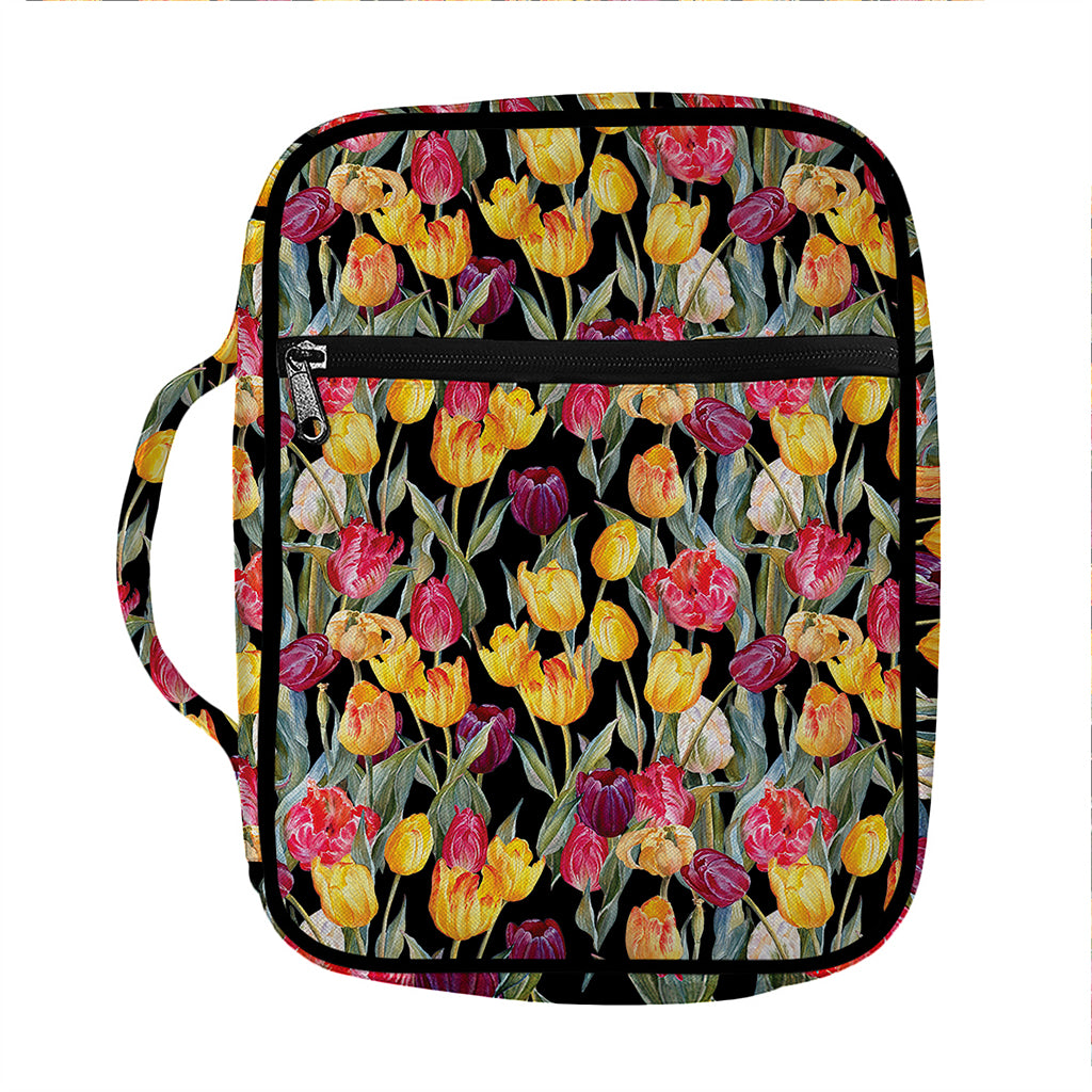 Colorful Watercolor Tulip Pattern Print Front Pocket Bible Bag