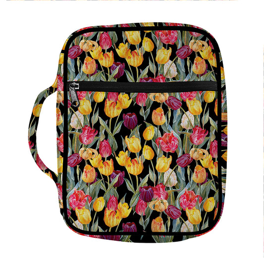 Colorful Watercolor Tulip Pattern Print Front Pocket Bible Bag