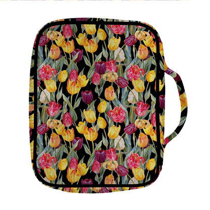 Colorful Watercolor Tulip Pattern Print Front Pocket Bible Bag