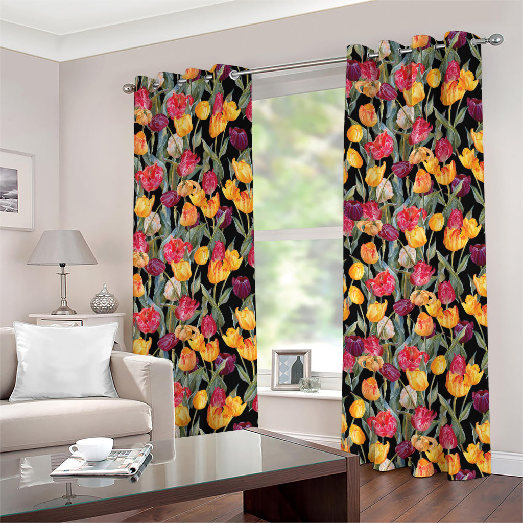 Colorful Watercolor Tulip Pattern Print Grommet Curtains