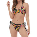 Colorful Watercolor Tulip Pattern Print Halter Scoop Tie Side Bikini