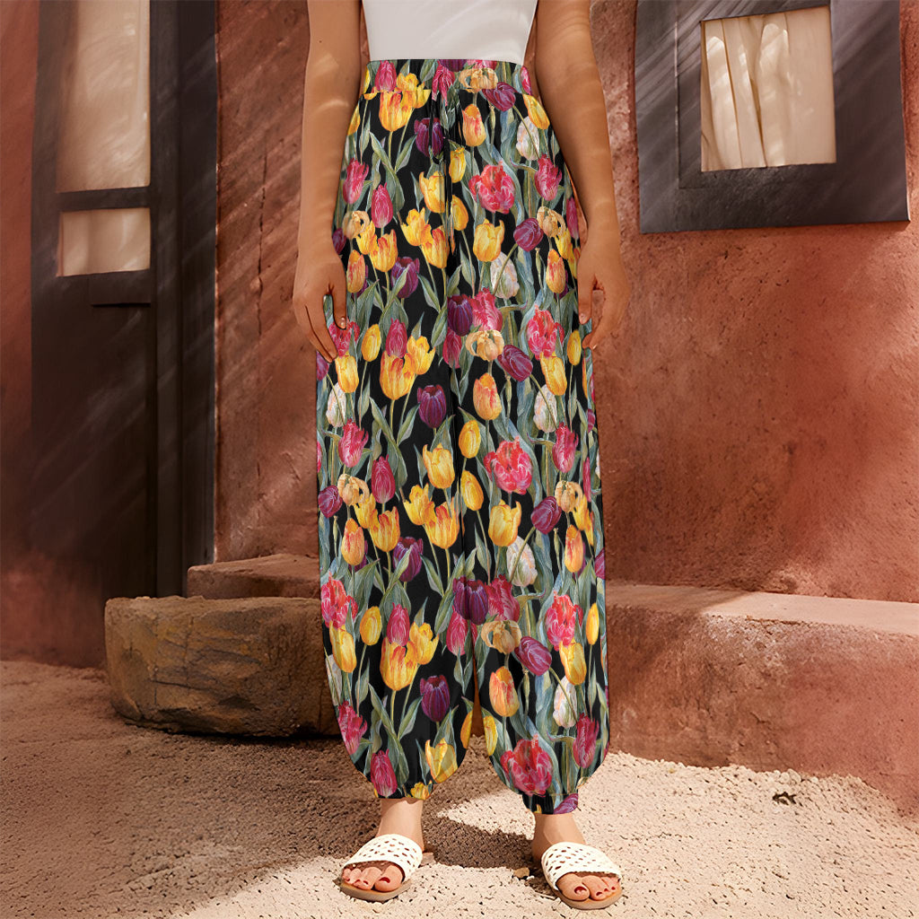 Colorful Watercolor Tulip Pattern Print Harem Pants