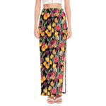 Colorful Watercolor Tulip Pattern Print High Slit Maxi Skirt
