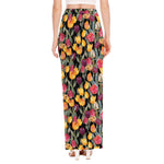 Colorful Watercolor Tulip Pattern Print High Slit Maxi Skirt
