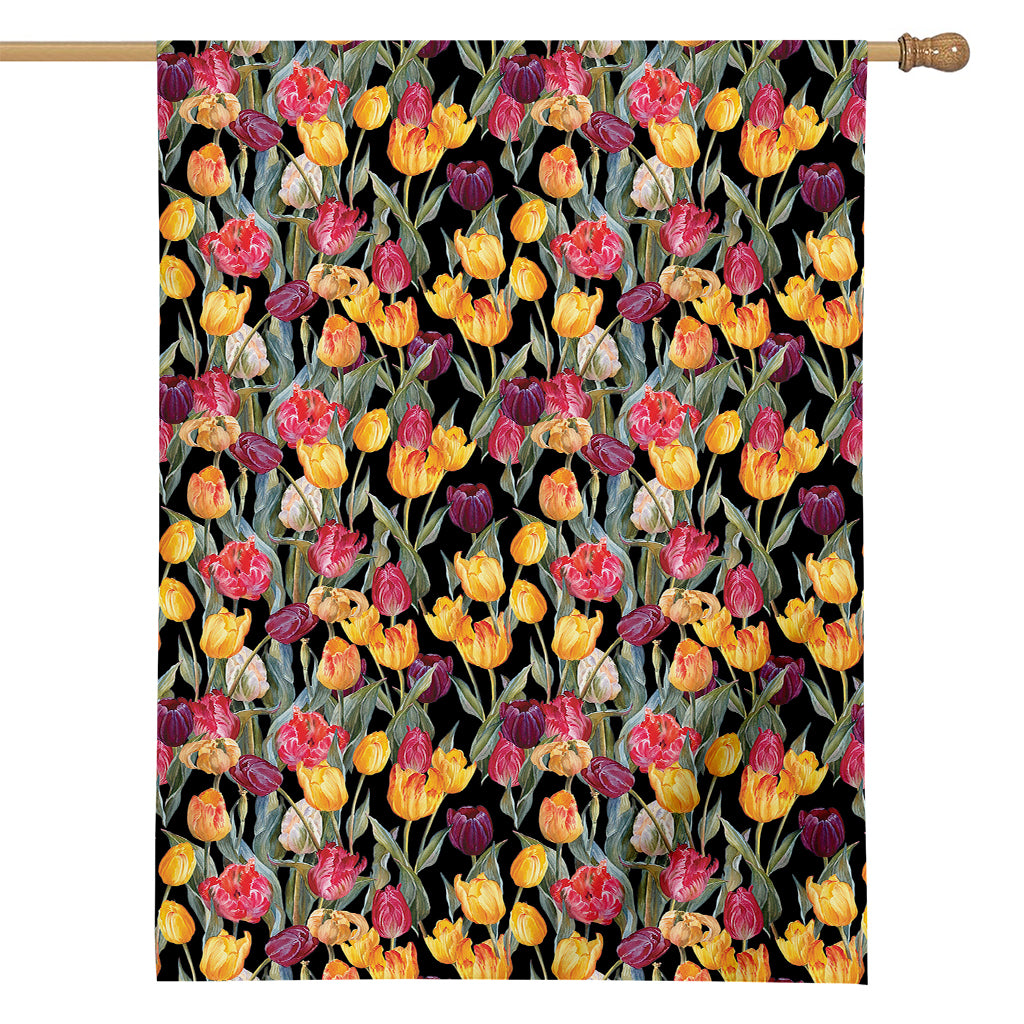 Colorful Watercolor Tulip Pattern Print House Flag