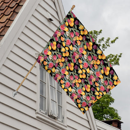 Colorful Watercolor Tulip Pattern Print House Flag