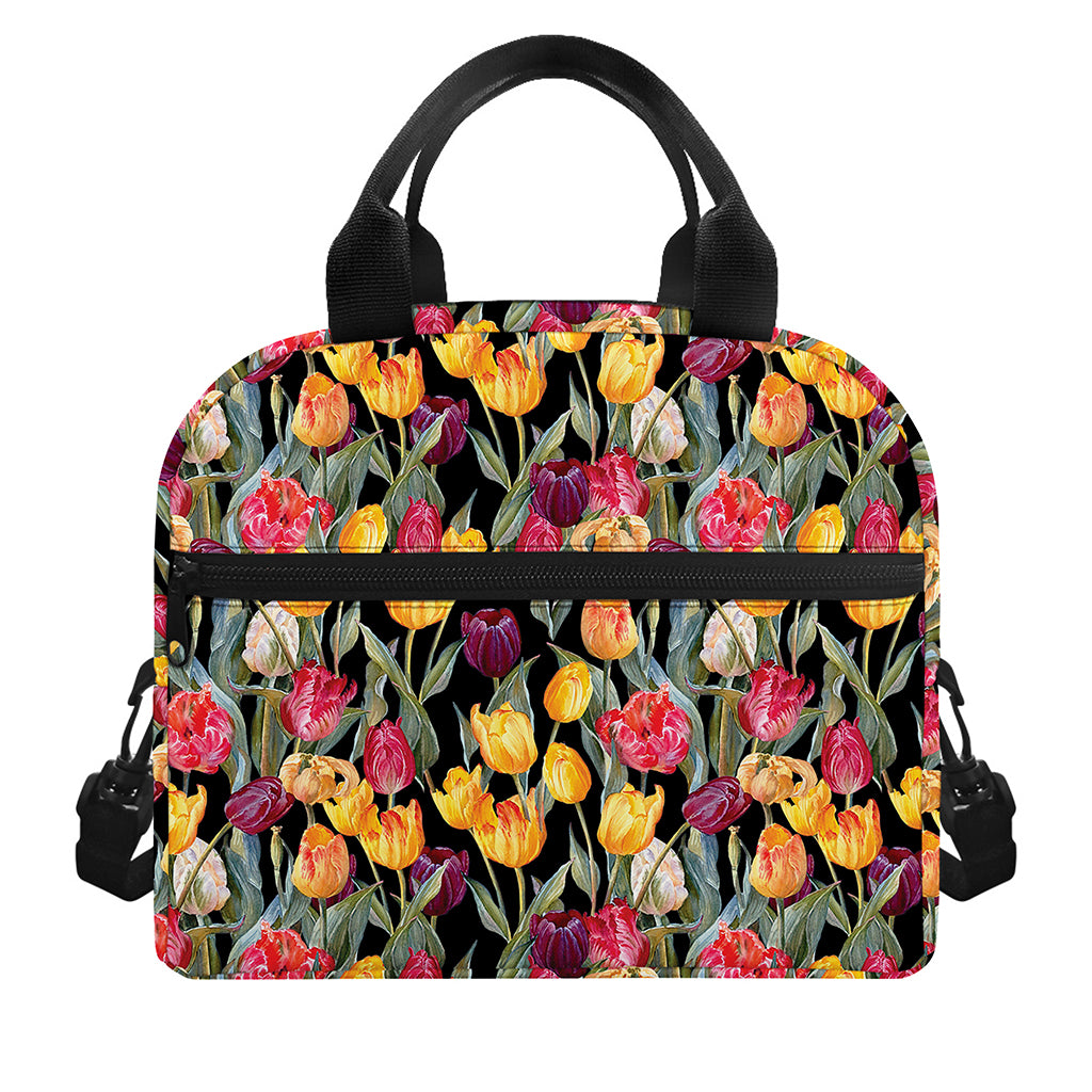Colorful Watercolor Tulip Pattern Print Insulated Lunch Bag