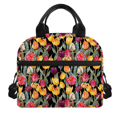 Colorful Watercolor Tulip Pattern Print Insulated Lunch Bag