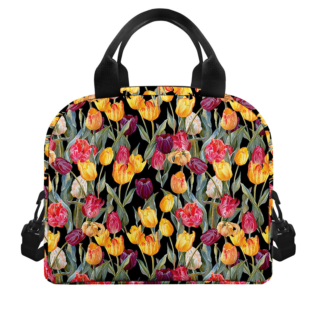 Colorful Watercolor Tulip Pattern Print Insulated Lunch Bag