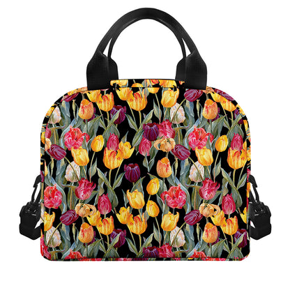 Colorful Watercolor Tulip Pattern Print Insulated Lunch Bag