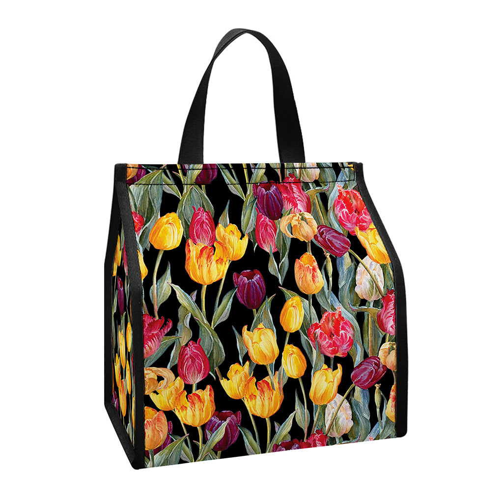 Colorful Watercolor Tulip Pattern Print Insulated Lunch Tote