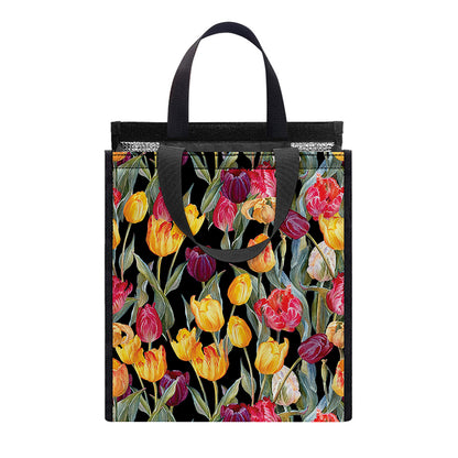 Colorful Watercolor Tulip Pattern Print Insulated Lunch Tote