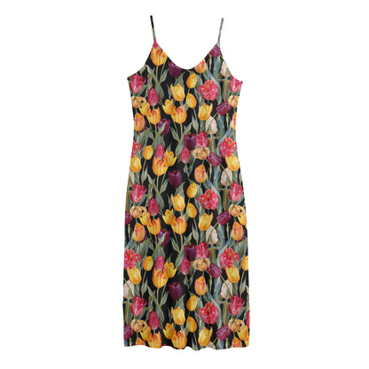 Colorful Watercolor Tulip Pattern Print Jersey Midi Cami Dress