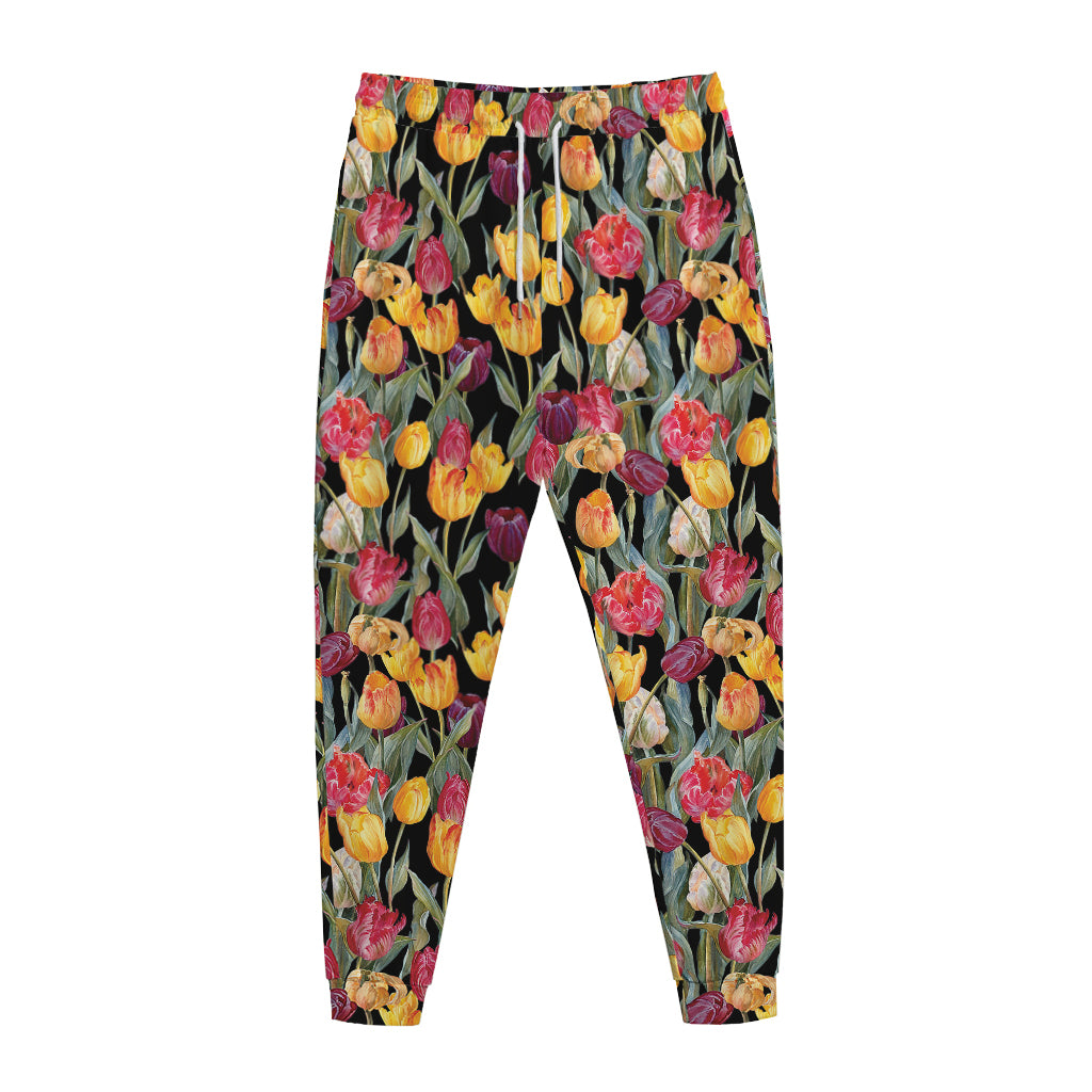 Colorful Watercolor Tulip Pattern Print Jogger Pants