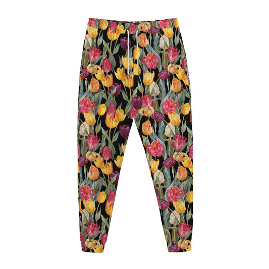 Colorful Watercolor Tulip Pattern Print Jogger Pants
