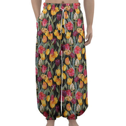 Colorful Watercolor Tulip Pattern Print Lantern Pants