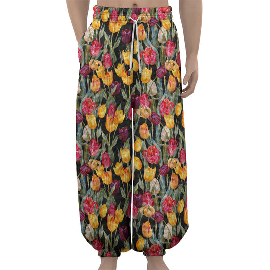 Colorful Watercolor Tulip Pattern Print Lantern Pants