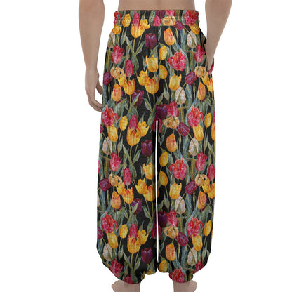 Colorful Watercolor Tulip Pattern Print Lantern Pants