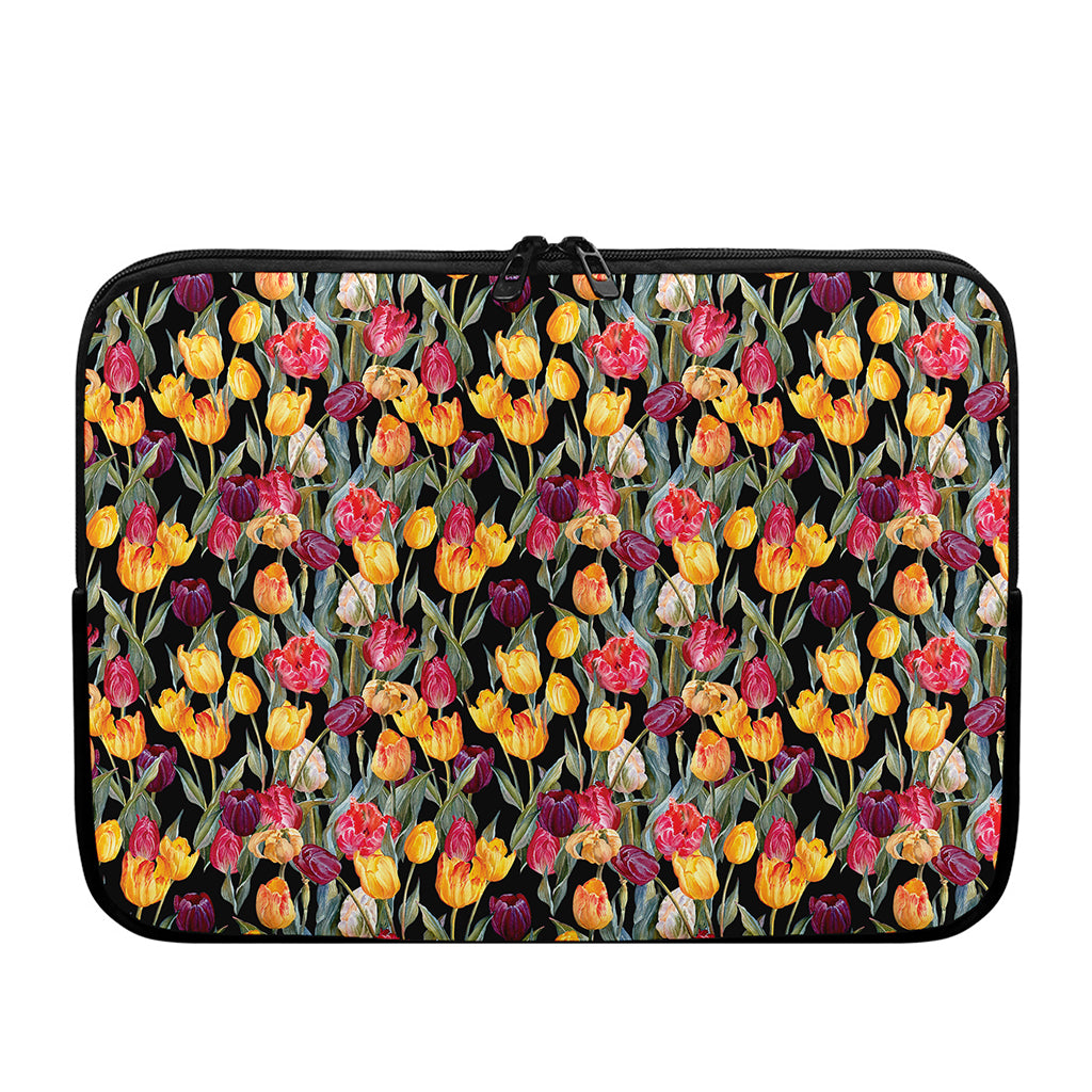 Colorful Watercolor Tulip Pattern Print Laptop Sleeve