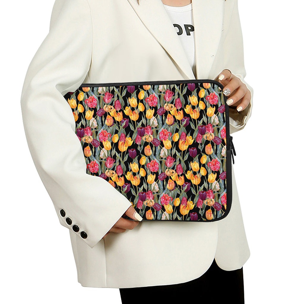 Colorful Watercolor Tulip Pattern Print Laptop Sleeve