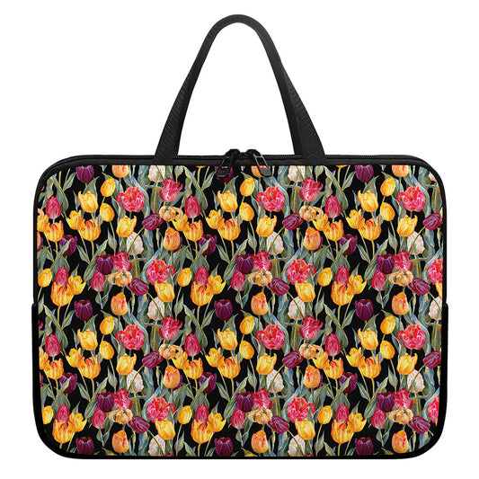 Colorful Watercolor Tulip Pattern Print Laptop Sleeve With Handle