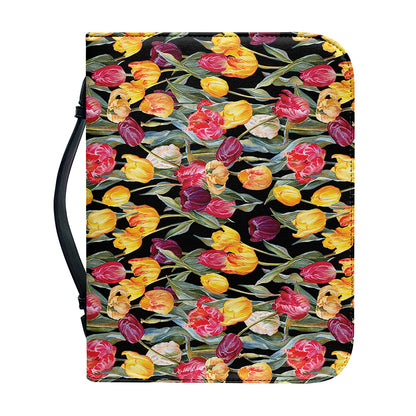 Colorful Watercolor Tulip Pattern Print Leather Bible Cover