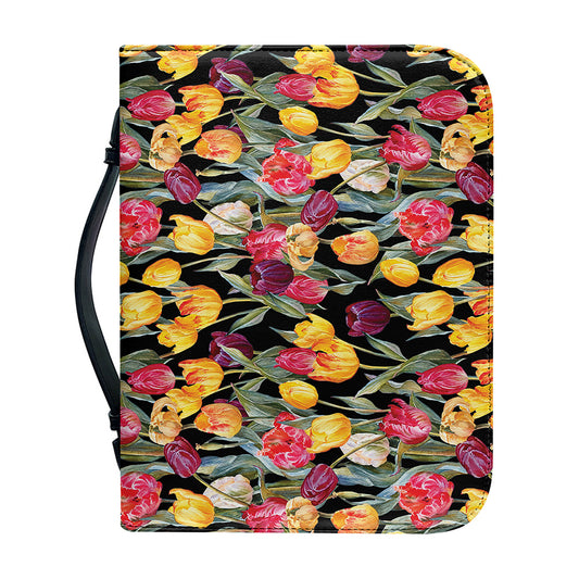 Colorful Watercolor Tulip Pattern Print Leather Bible Cover